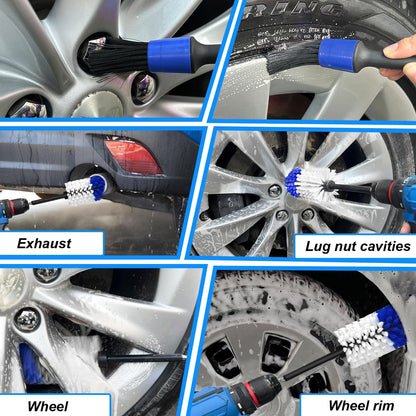 Wheel Brush Kit, Soft Drill Wheel Cleaner Brush, No Scratches Highly Dense Car Cleaning Brush Set for Wheels, Rims, Engines, Exhaust(Red/Black,2Pcs)