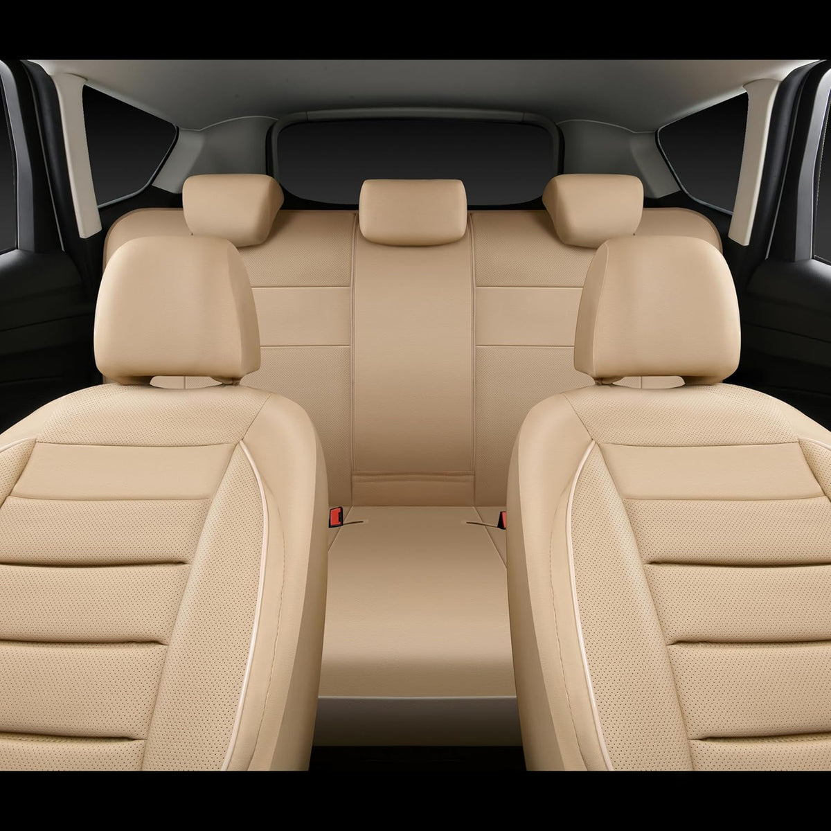 CAR PASS Leather Seat Covers Full Set Universal Water Resistant 3D Foam Back Support, Luxury Comfort Automotive 5 Seat Covers All Season Fit for SUV,Sedan,Van, Airbag Compatible Elegance(Pure Black)