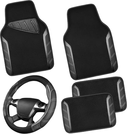 CAR PASS Air Mesh Leather Car Seat Covers Full Set, Waterproof Car Floor Mats, Sporty Steering Wheel Cover 14.5-15in, Universal Fits for 95% Cars Truck SUV (Black and Blue)