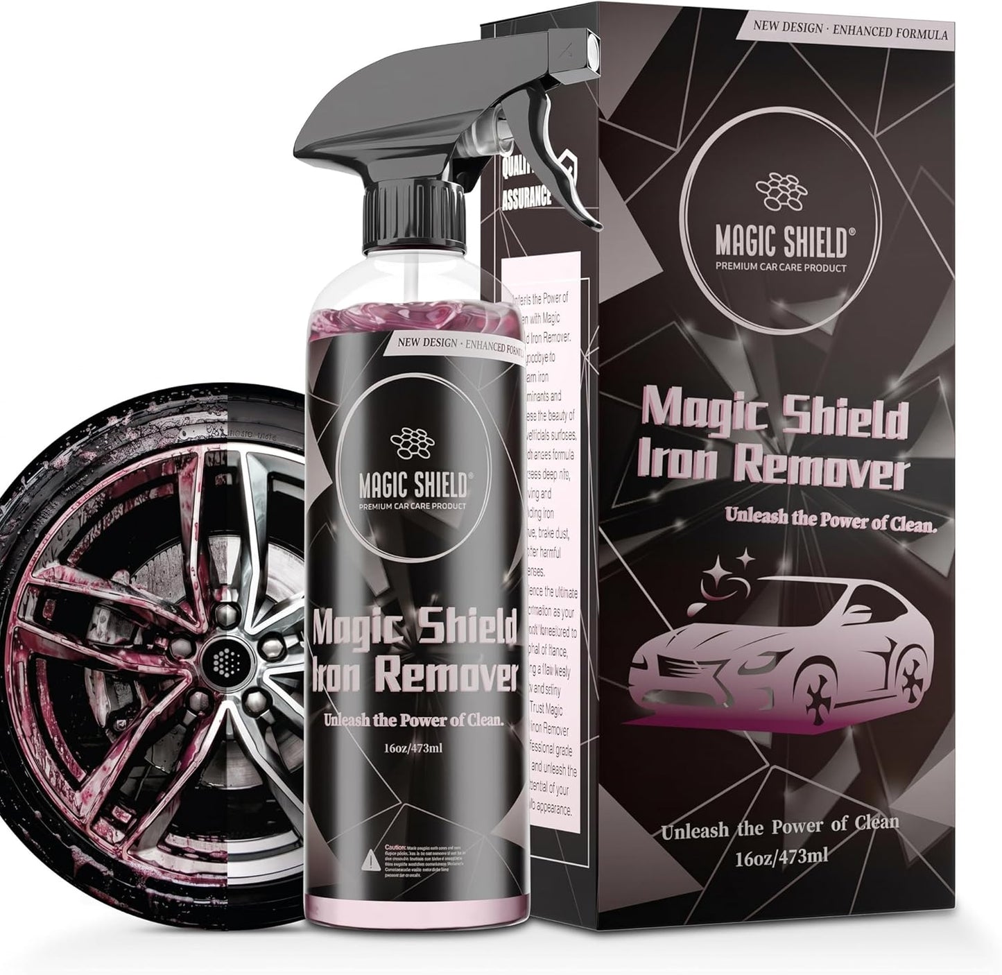 Magic Shield Iron Remover Spray for Cars 16oz - pH-Neutral Iron and Fallout Remover for Car, Motorcycle, RV & Boat | 5-Minute Reaction, Effective on Wheels & Paint | All-In-One Solution