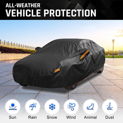 6 Layer Heavy Duty Car Cover Waterproof All Weather Protection with Cotton Liner, Full Exterior Outdoor Cover for Sun Rain Snow UV Protection, Fits Sedan 186-193 inchs