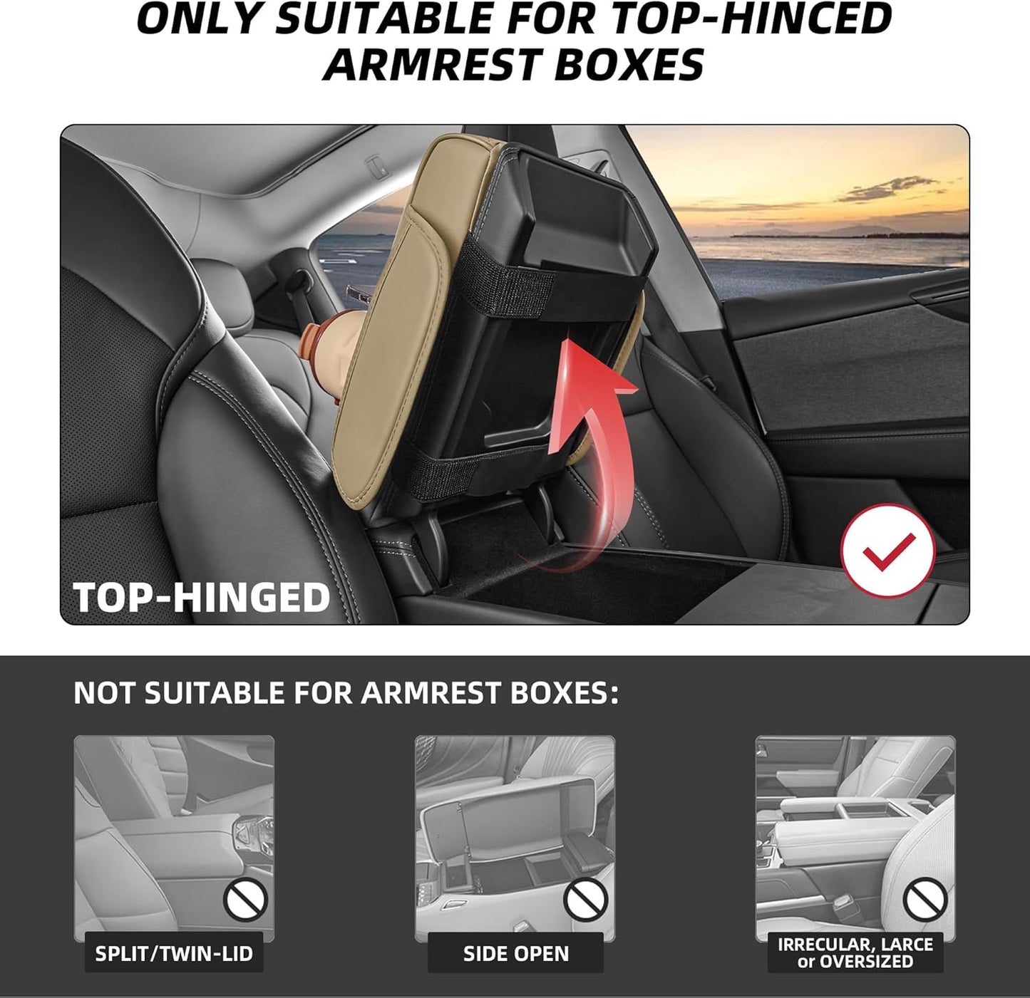 5 in 1 Car Center Console Cover, Armrest Pad with 2 Storage Pockets, Cup Holder, Tissue Slot, Phone Holder, Nappa Leather Memory Foam Car Accessories for SUV Sedan Truck (Black)