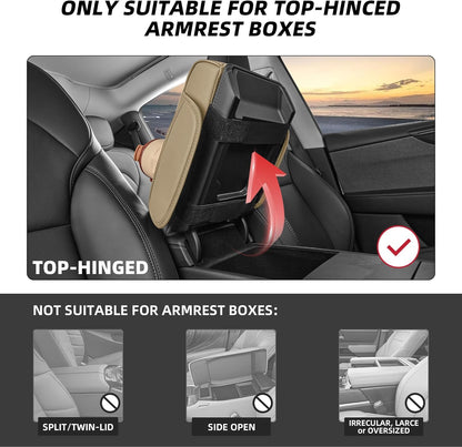 5 in 1 Car Center Console Cover, Armrest Pad with 2 Storage Pockets, Cup Holder, Tissue Slot, Phone Holder, Nappa Leather Memory Foam Car Accessories for SUV Sedan Truck (Black)