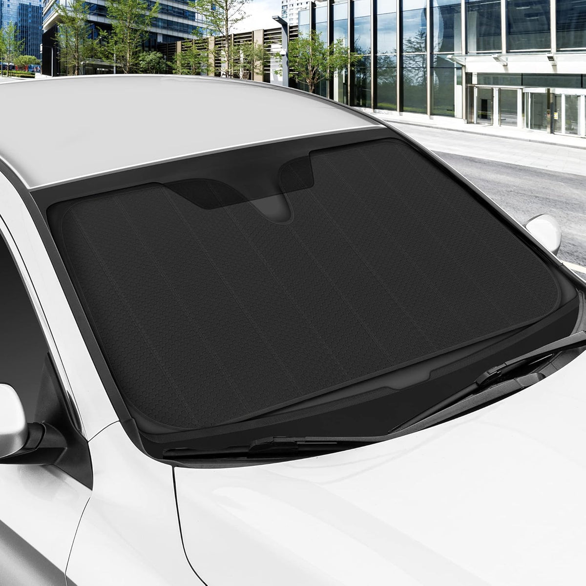 Motor Trend Windshield Sunshade for Car, Truck & SUV, Black - Folding Sun Shade for Front Window, Auto Sun Visor Heat Protection, UV Rays Blocker (58 x 24 Inch)
