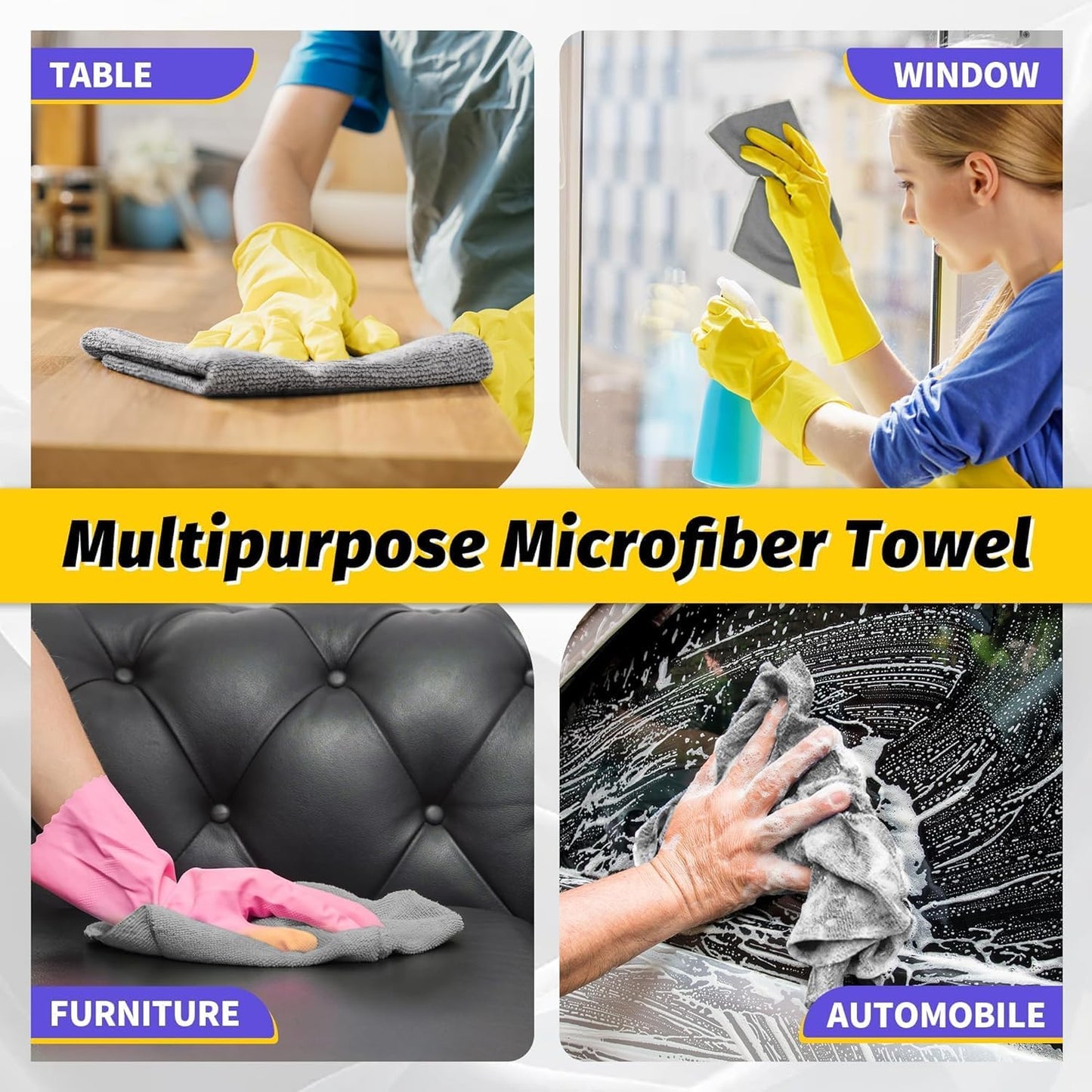 Microfiber Cleaning Cloth, 100 Pack Cleaning Rags Microfiber Towel Bulk Absorbent Lint-Free Wash Cloths, All-Purpose Shop Towels for Cars, Automotive, Garage, Home & Kitchen 11.5"*11.5"