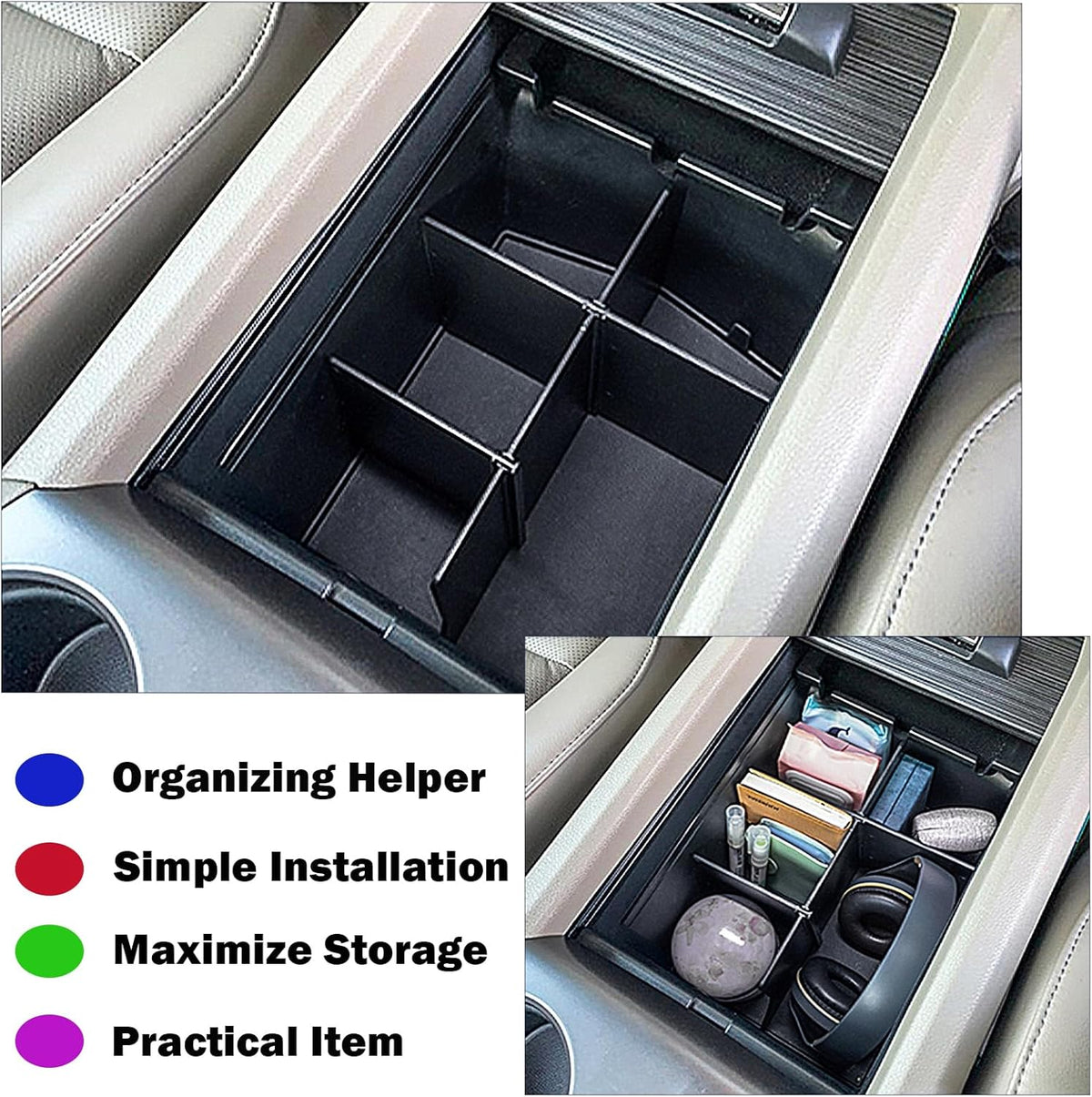 RUNROAD Center Console Organizer for Honda Pilot (2016-2022)/ Ridgeline (2017-2023)/ Passport (2019-2023) Accessories, Armrest Box Insert Dividers