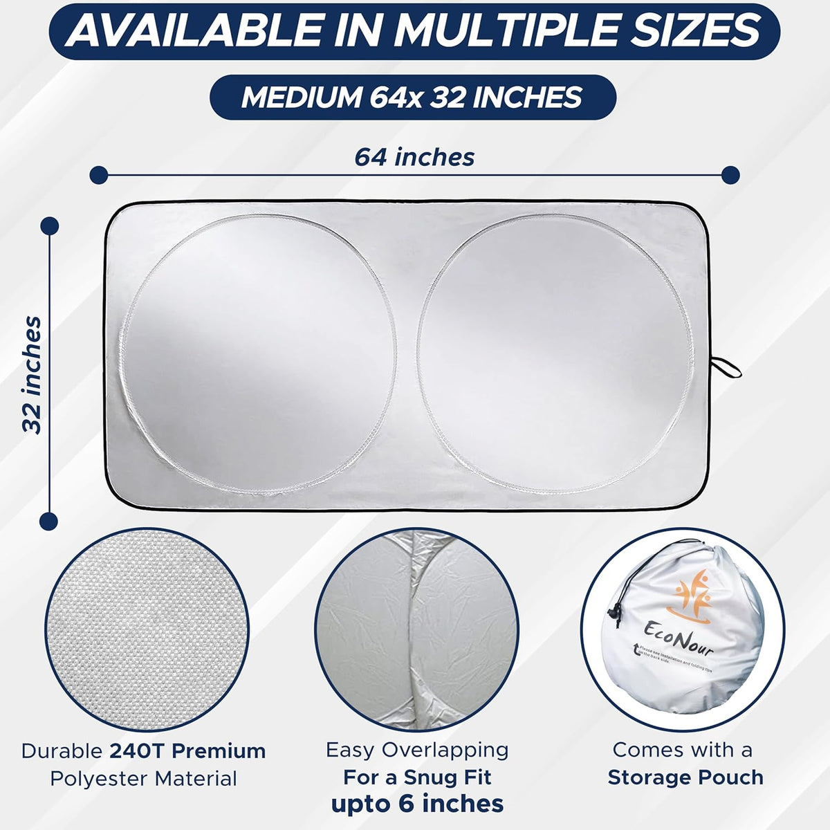 EcoNour Car Windshield Sun Shade | 2025 Upgraded Innovative No-Light-Pass Technology for Maximum Coverage | Foldable Sun Shade Keeps Your Vehicle Cool | Must-Have Car Accessories | Small (59" x 29") - Colors A