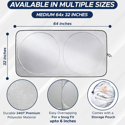 EcoNour Car Windshield Sun Shade | 2025 Upgraded Innovative No-Light-Pass Technology for Maximum Coverage | Foldable Sun Shade Keeps Your Vehicle Cool | Must-Have Car Accessories | Small (59" x 29") - Colors A