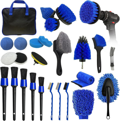 26PCS Car Detailing Kit, Car Detailing Brush Set, Car Cleaning Kit, Auto Detailing Tools for Interior Exterior Wheels, Professional Car Wash Accessories with Windshield Cleaning Tool and Storage Bag