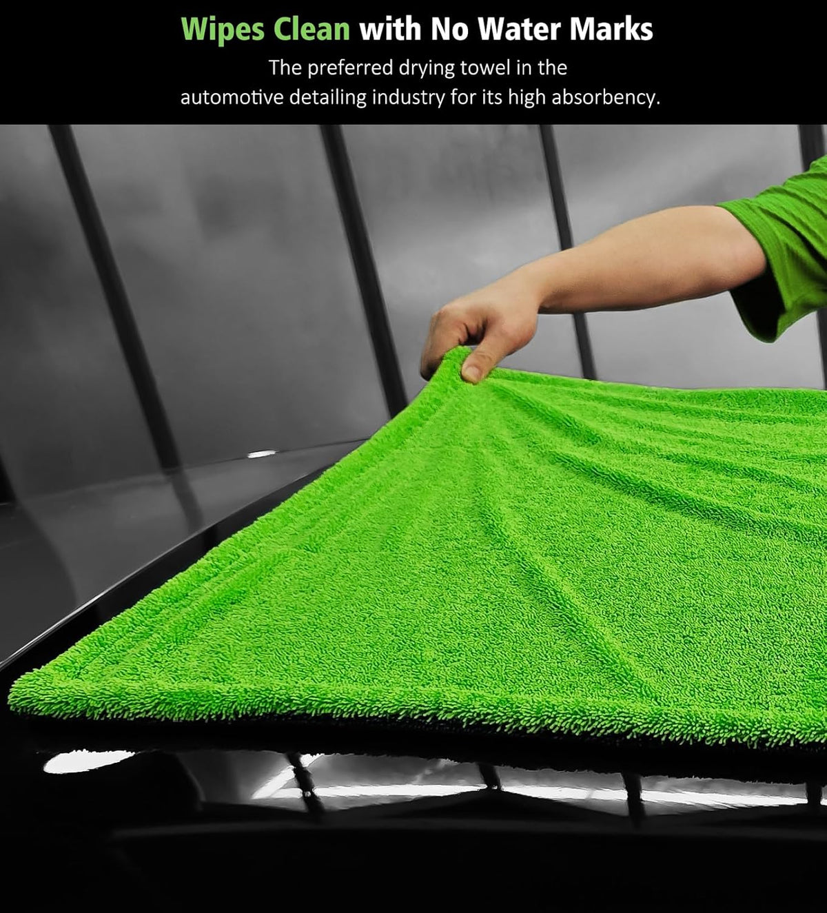 YeewayVeh 'Agile Giant' Car Drying Towel, 28x36 Inch Quick Car Wash Drying Towels, 1400 GSM Super Absorbent, Double Sided Microfiber Towels for Cars Effortless & Scratch-Free Detailing, Green