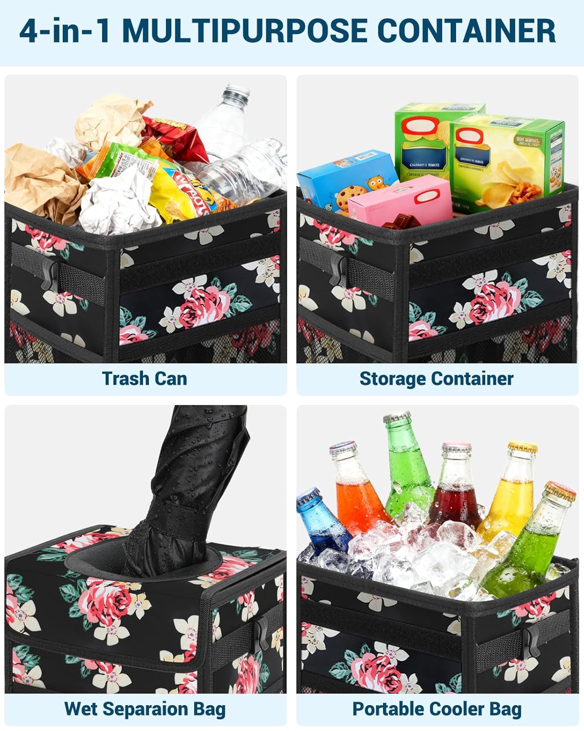 Capolo Car Trash Can with Lid, Leakproof Car Trash Bag Hanging Waterproof Automotive Garbage Can with Storage Pockets Mini Vehicle Trash Bin for Back/Front Seat(Black,2.5 Gallon)