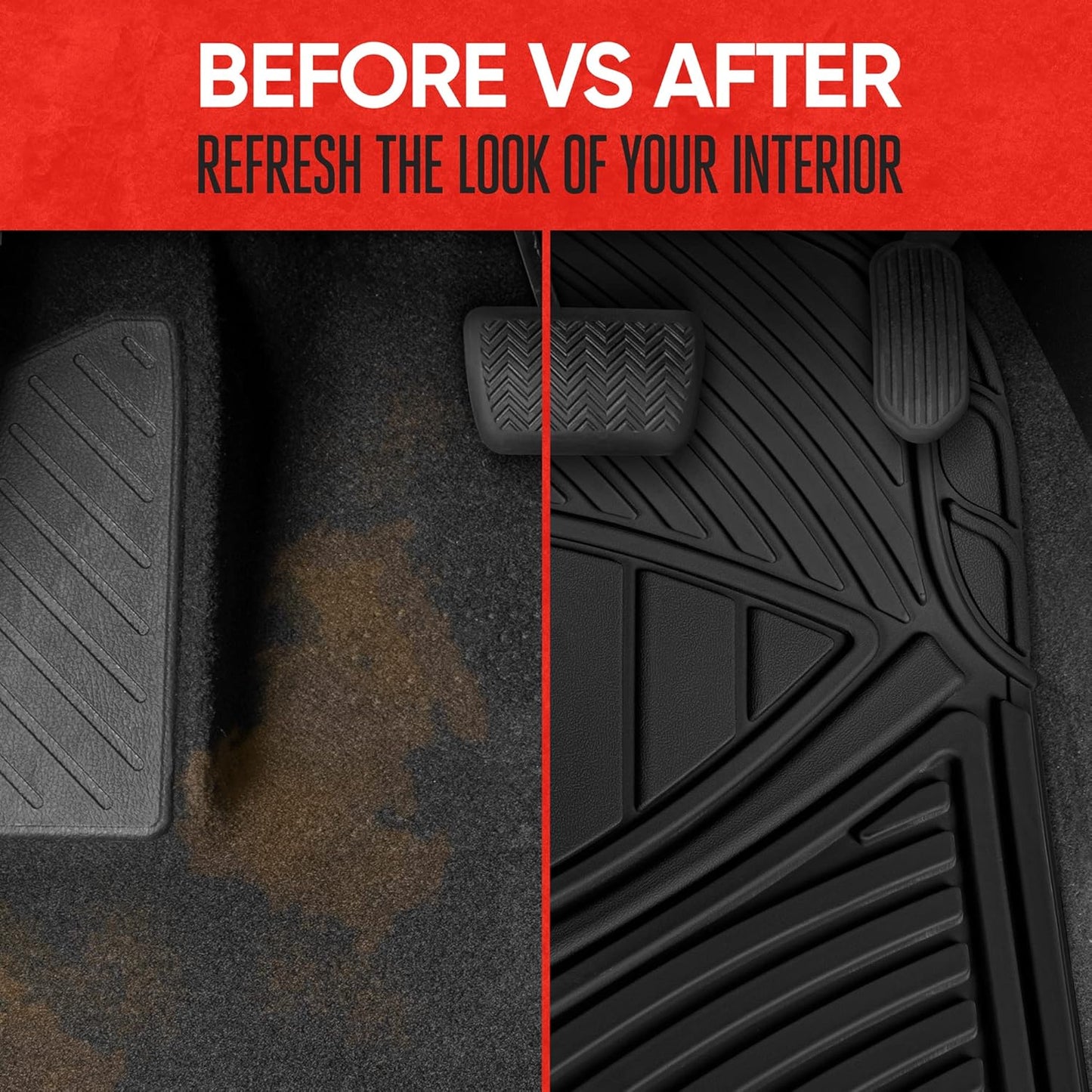 Motor Trend FlexTough Performance All Weather Rubber Car Floor Mats - 3 Piece Floor Mats Automotive Liners for Cars Truck SUV, Heavy-Duty Waterproof (Black)