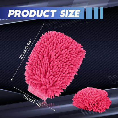 wuyaoyao 2PCS Car Wash Mitt, 10.14"×7.12" Chenille Microfiber Car Wash Mitts, Scratch-Free & Lint-Free, Absorbent Double Sided Clean Glove for Cars Cleaning, Auto Cleaning Supplies (Orange)
