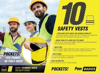 PeerBasics Pocket Safety Vest Bulk Pack Reflective High Visibility Men Women