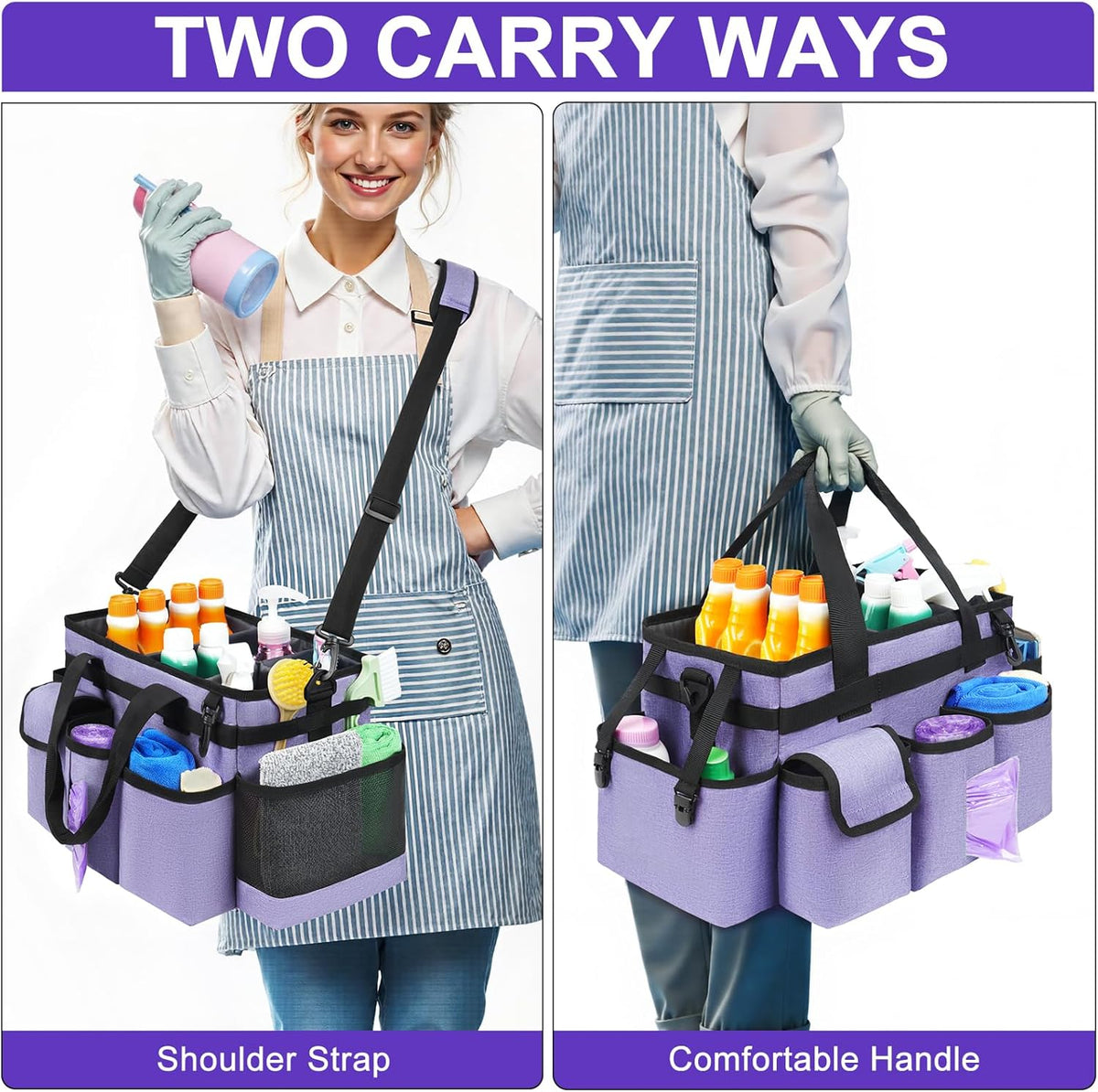 Cleaning Caddy,Cleaning Bag for Housekeepers,Cleaning Supplies Organizer with Handle,Black