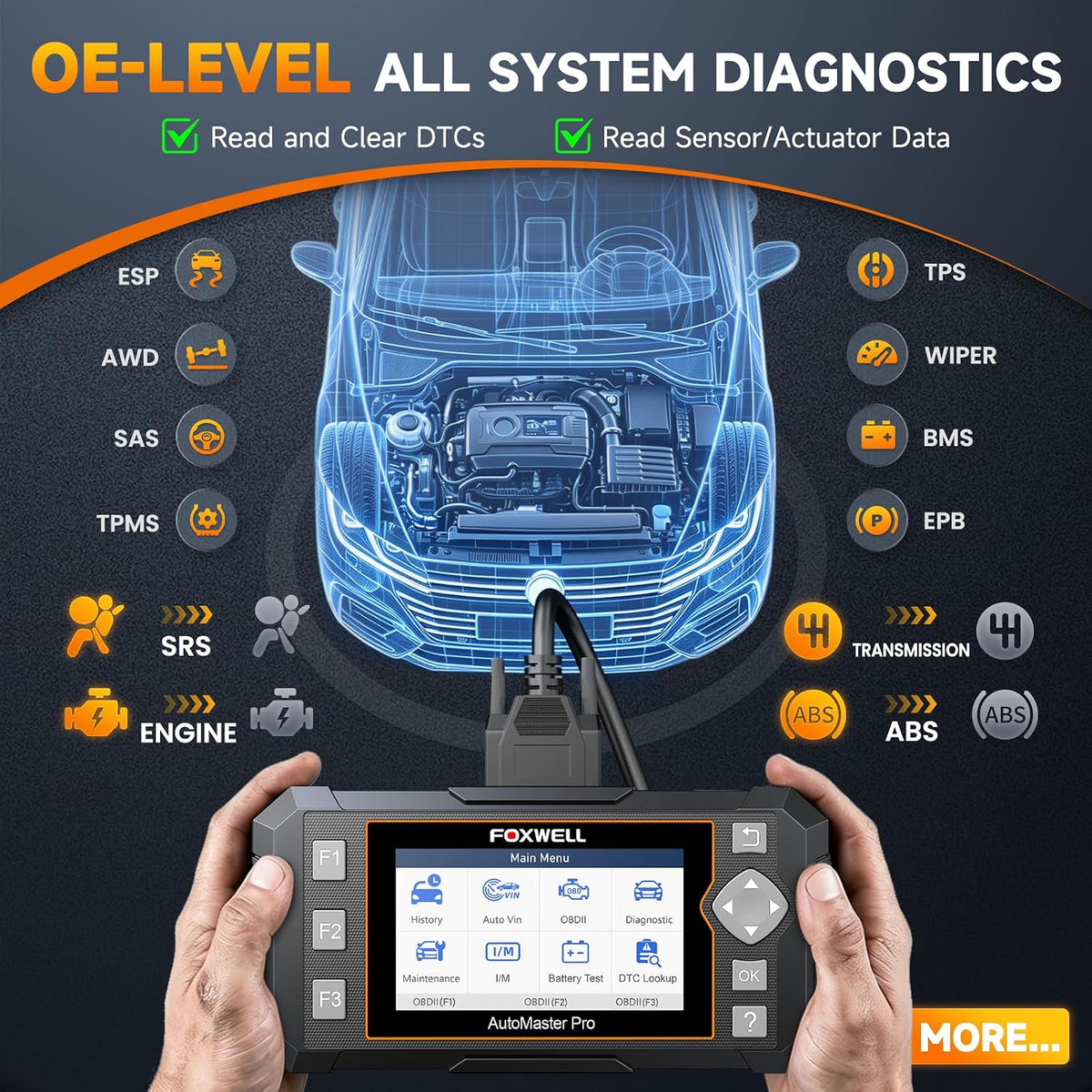 2026 FOXWELL NT624 Elite OBD2 Scanner, All-System 8 Resets Code Reader | Upgraded from NT604/NT614, ABS Bleeding, EPB, Oil, BMS, SAS, Throttle, Injector & DPF Scan Tool for DIY Mechanics