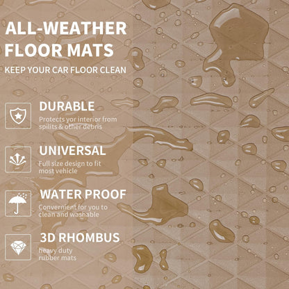CAR PASS Black Rubber Car Mats, All-Weather Floor Mats Full Set Durable Anti-Slip 3D Rhombus Waterproof Automotive Pad Trim to Fit Liner Universal Fit for Sedan SUV Truck Van, 4 Pcs All Black Rubber