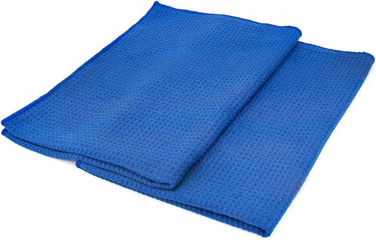 The Rag Company - Standard Waffle Weave Towels, Microfiber Detailing, Window/Glass and Drying, Wax & Polish, Lint-Free, Streak-Free, 370gsm, 16in x 16in, Light Blue (3-Pack)