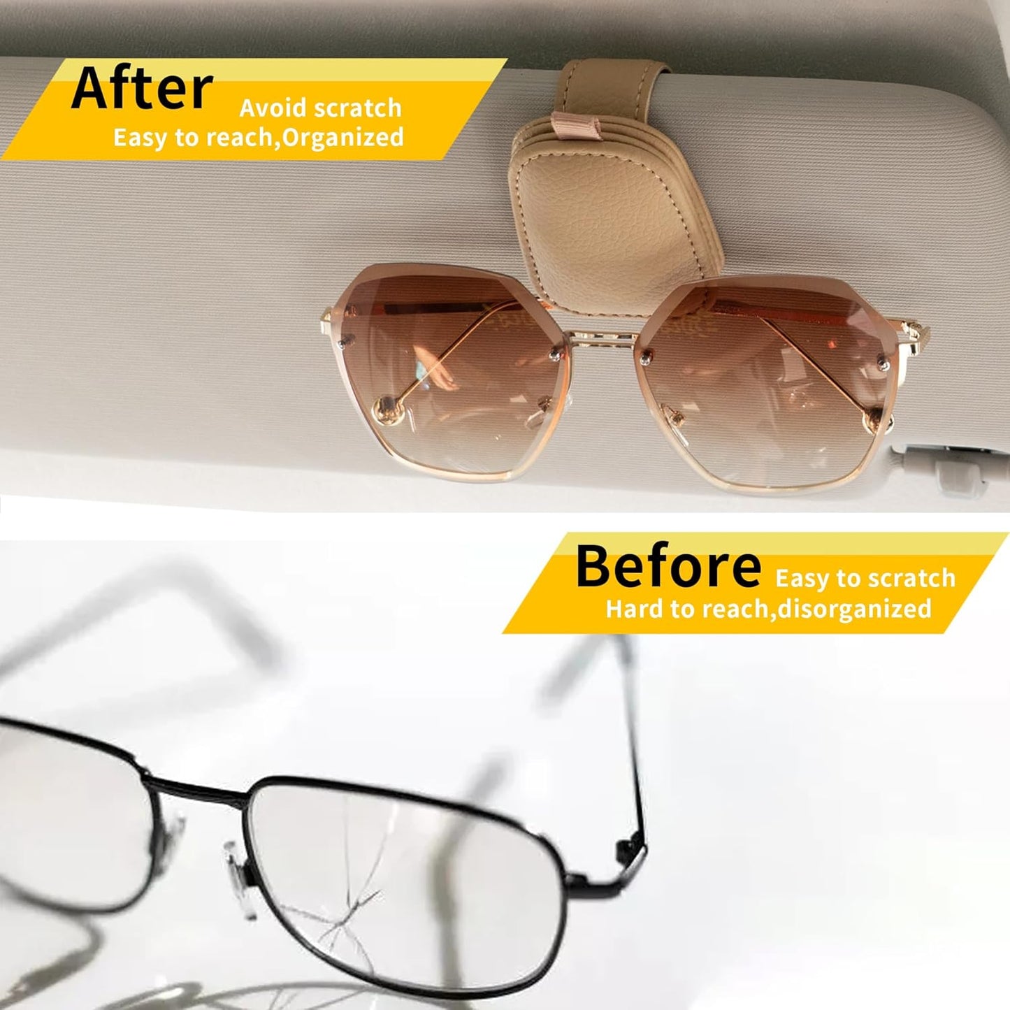 Yuoyar Magnetic Leather Sunglasses Holder for Car, 2 Packs (Black) | Magnetic Car Visor Accessories