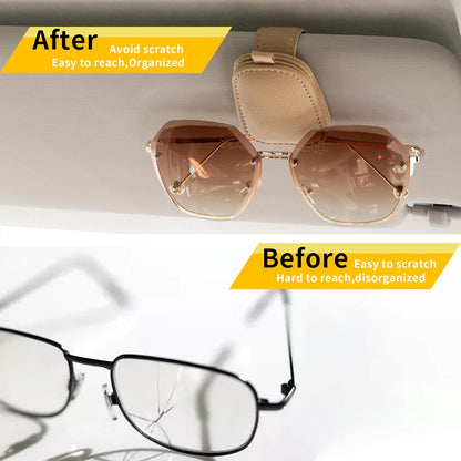 Yuoyar Magnetic Leather Sunglasses Holder for Car, 2 Packs (Black) | Magnetic Car Visor Accessories