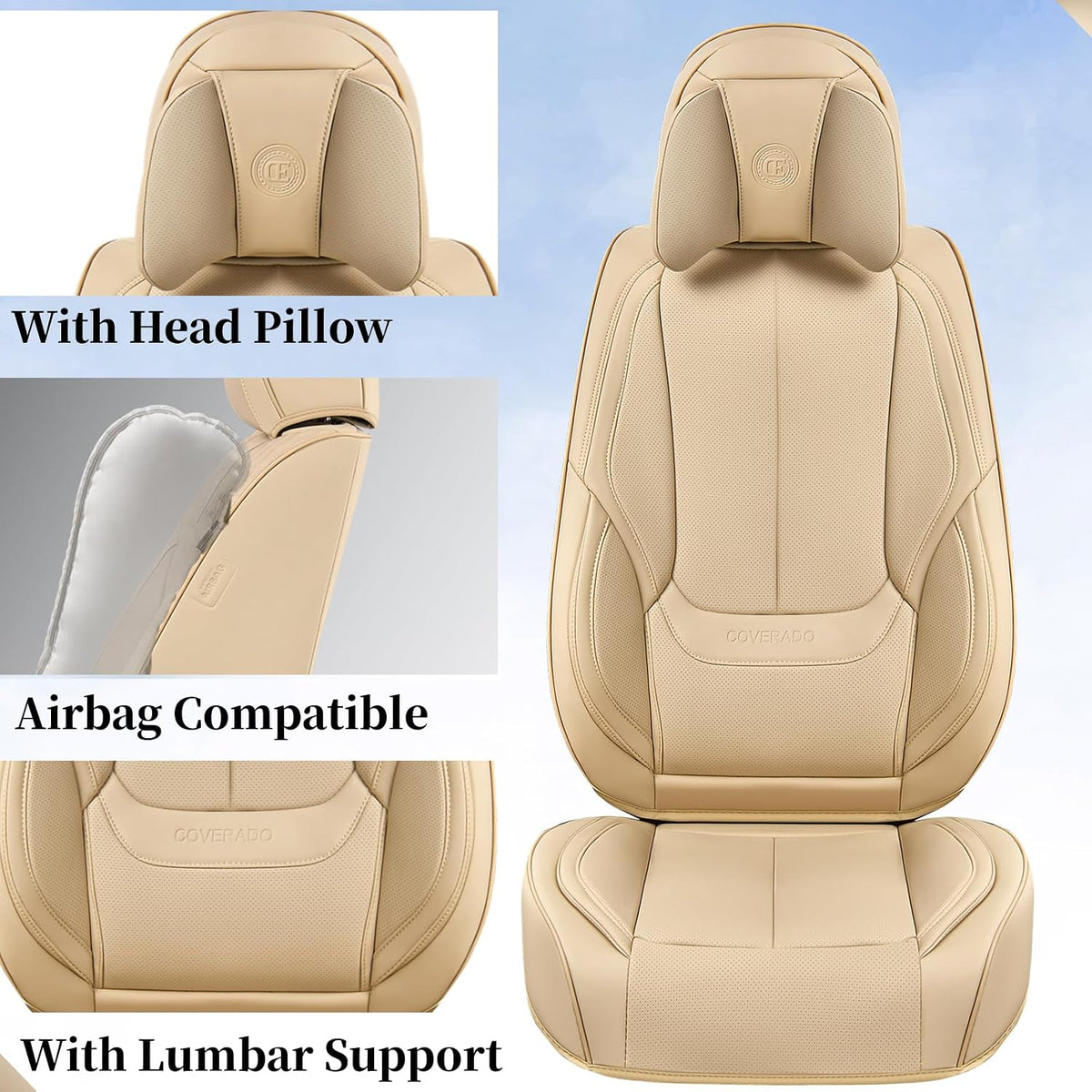 Coverado Seat Covers Full Set, Black Seat Covers for Cars 5 Seats, Car Seat Protector, Waterproof Nappa Leather Car Seat Cushion, Front and Rear Car Seat Cover Fit for Most Sedans SUV Pick-up Truck - Colors B