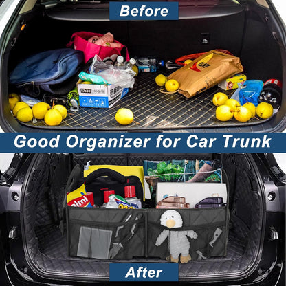 Deosk Car Trunk Organizer for SUV, Car Organizers and Storage with Reinforced Handles, Car Accessories for Women/Men 50LWaterproof Polyester Trunk Organizer, Black