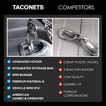 TacoNets Envelope Cargo Net for GMC Sierra & Chevy Silverado - Fits 2013-Current - Upgraded 5mm Bungee - Integrated Storage Bag - Heavy Duty Carabiners - Designed in USA