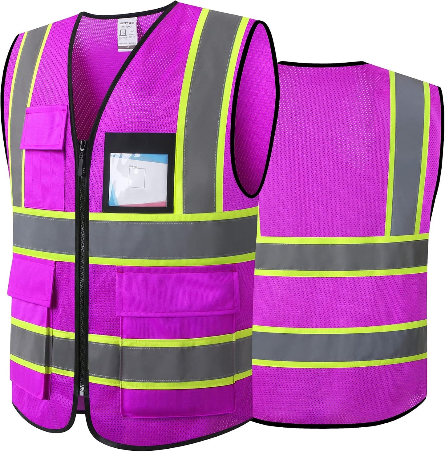 Reflective High Visibility Safety Vest for Men Women with Pockets Zipper Front Meets ANSI/ISEA Standards