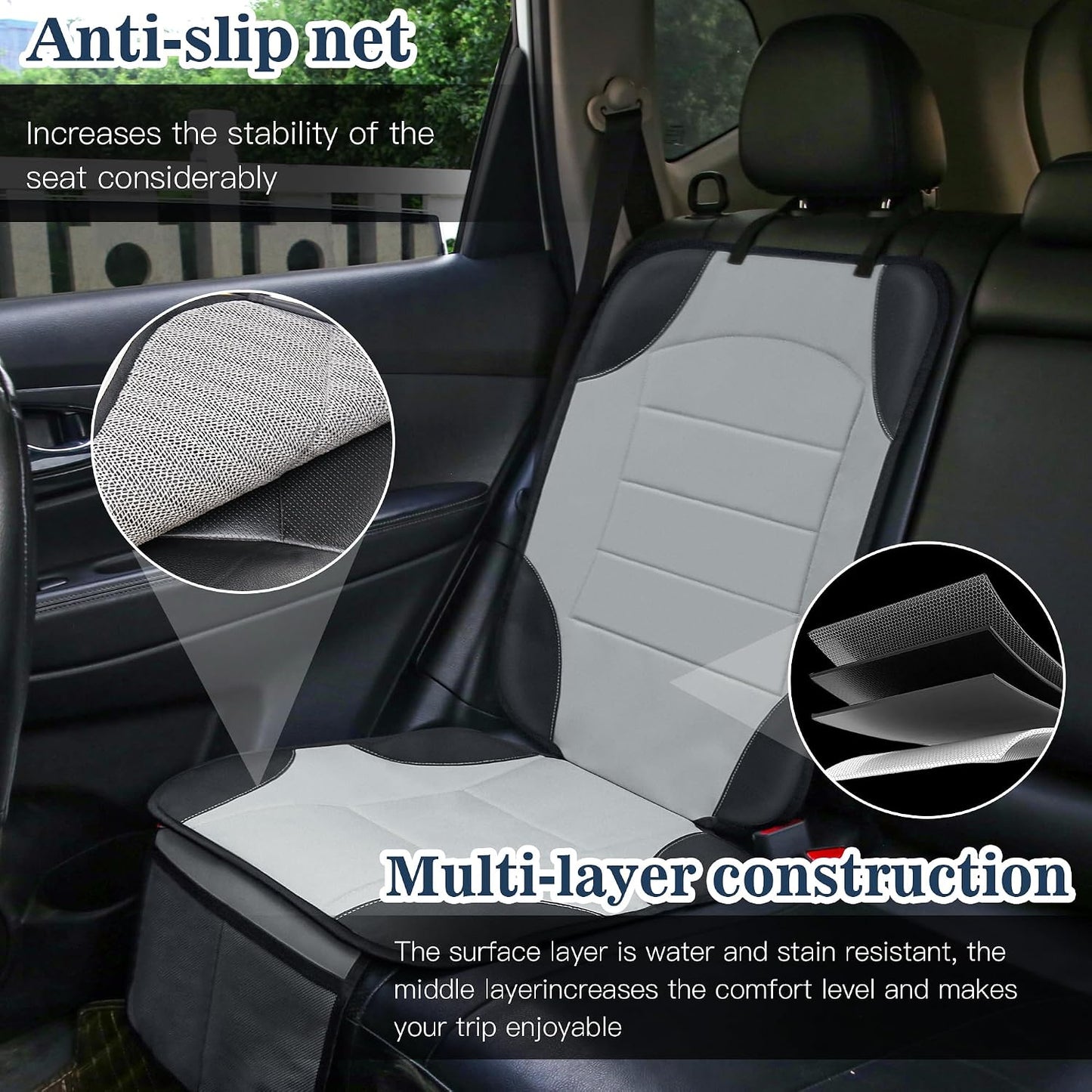 Sinvitron Car Seat Protector for Child Car Seat - Waterproof Non-Slip Leather Mat with 2 Mesh Pockets, Universal Seat Cover for Baby, Pets & Vehicles(2-Pack,Black)