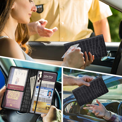 Car Registration and Insurance Holder, Black Vehicle Glove Box Car Organizer with Magnetic Closure for Documents, Cards, License Car Organization, 1 Pack