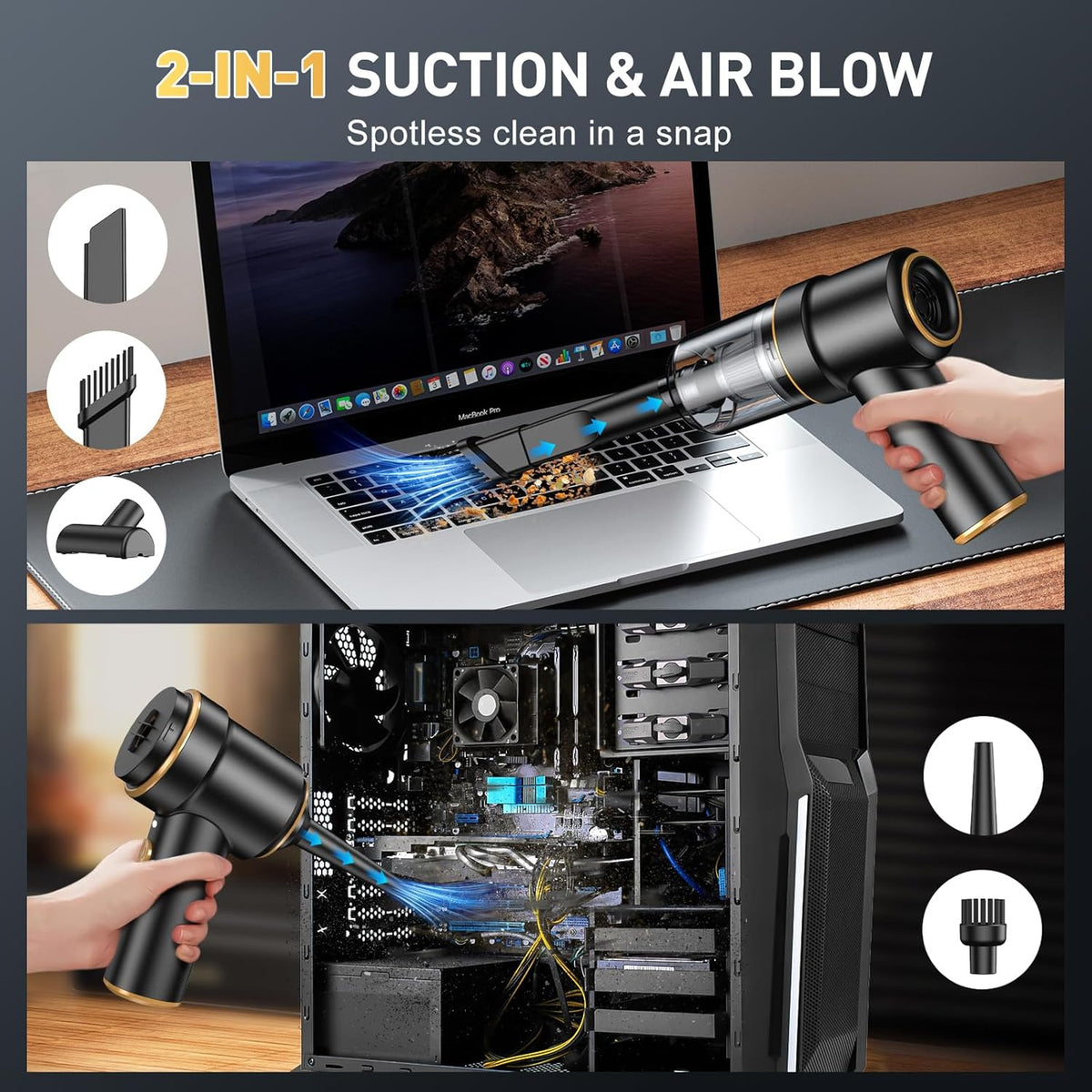 KMM Handheld Car Vacuum Cleaner, 9000Pa Vacuum Cleaner and Air Duster, 120W High Power Hand Held Vacuum with LED Light and Multi-Nozzles for Car, Home, Office, Pet