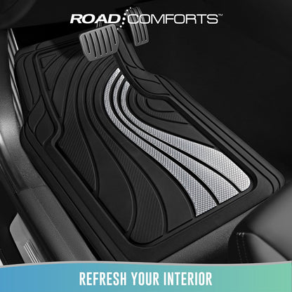 Road Comforts Car Floor Mats Full Set – Front & Rear Car Floor Mats with Aluminum Design, Anti-Slip Backing, All-Weather Protection, Trim-to-Fit Car Mats for Most Sedans, SUVs & Vans -All Pink