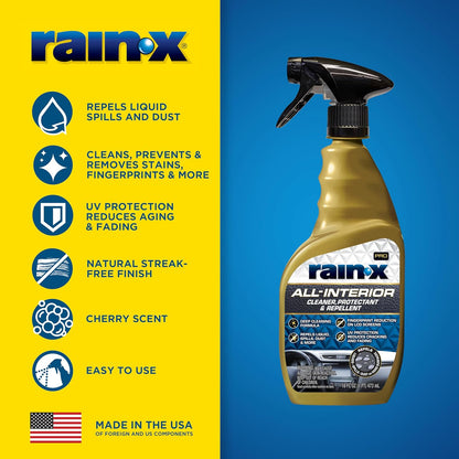 Rain-X 620232SRP All-Interior Cleaner Protectant & Repellent for Car Interiors, Cleans + Repels Liquid Spills & Dust without Residue, Cherry Scent 16 Fl Oz.