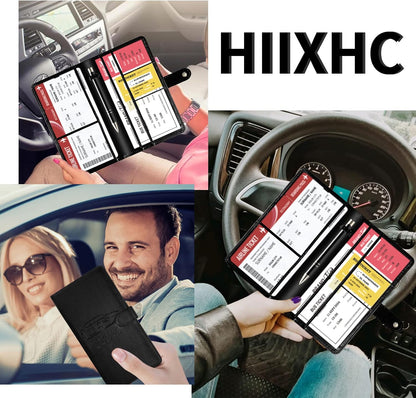 Car Registration and Insurance Card Holder with Magnetic Closure, Leather Vehicle Glove Box Automobile Documents Paperwork Wallet Case Organizer for ID, Driver's License, Key Contact Information Cards