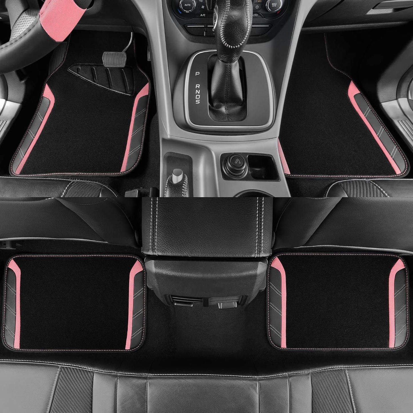 CAR PASS Air Mesh Leather Car Seat Covers Full Set, Waterproof Car Floor Mats, Sporty Steering Wheel Cover 14.5-15in, Universal Fits for 95% Cars Truck SUV (Black and Blue)