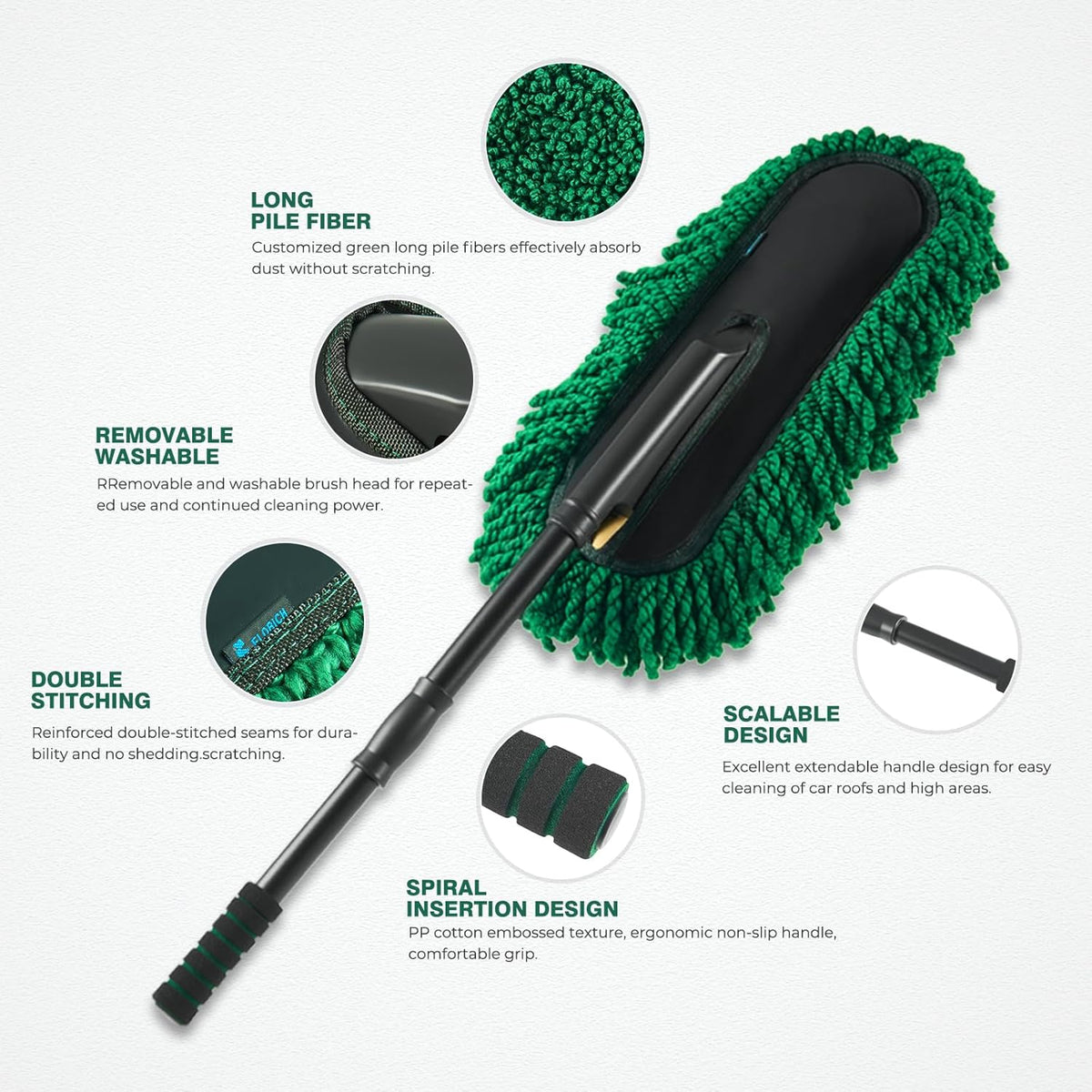 FLORICH Large Microfiber Car Duster Kit, Extendable Car Duster Exterior Scratch Free, Car Cleaning Brush Car Interior Detailing Kit, Car Cleaning Supplies for Cars RV Truck Boat