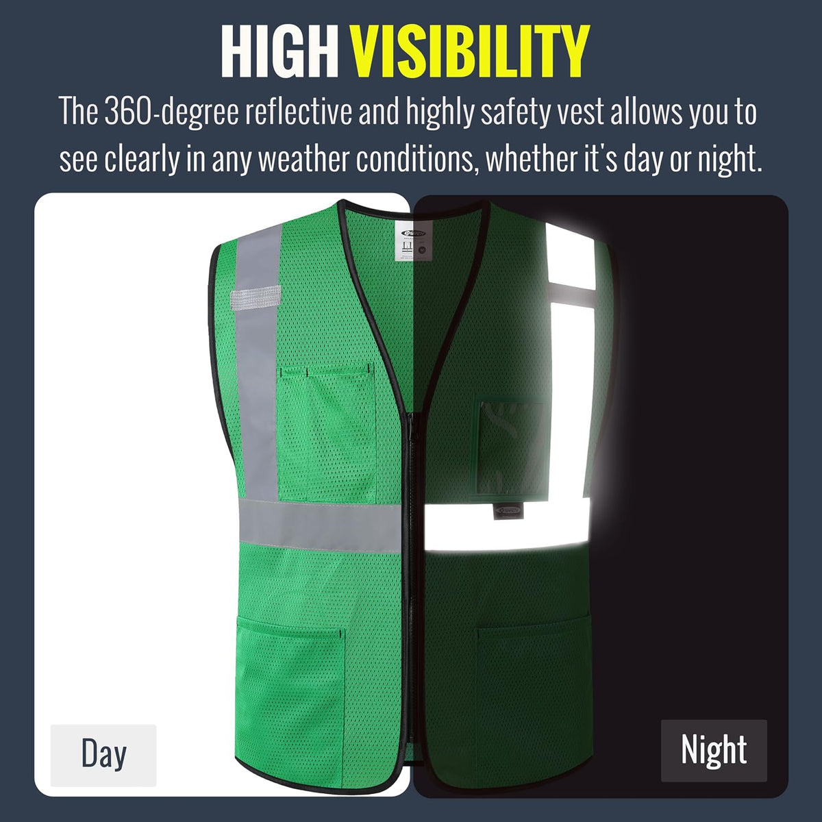 JKSafety Safety Vest for men women Hi Vis Vest with Pockets and Zipper High Visibility Meet ANSI Standard（BX310