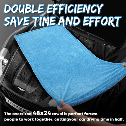 Metyond 48”x24” Car Drying Towel for Full-Sized SUV, Dual Sided Microfiber Car Cleaning Towel with Twisting Yarn Technique, 1400GSM Super Absorbent Scratch-Free, Machine Washable (Dark Gray - Blue)