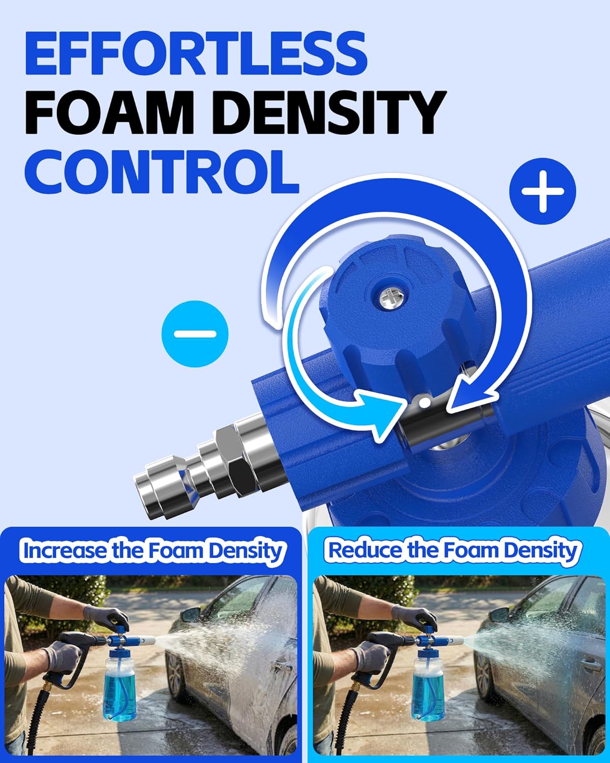 Foam Cannon for Pressure Washer with 1/4" Quick Connector, Wide Mouth Foam Cannon, Adjustable Soap Cannon for Car Wash, Additional 1.1mm Orifice Nozzle (Grey)
