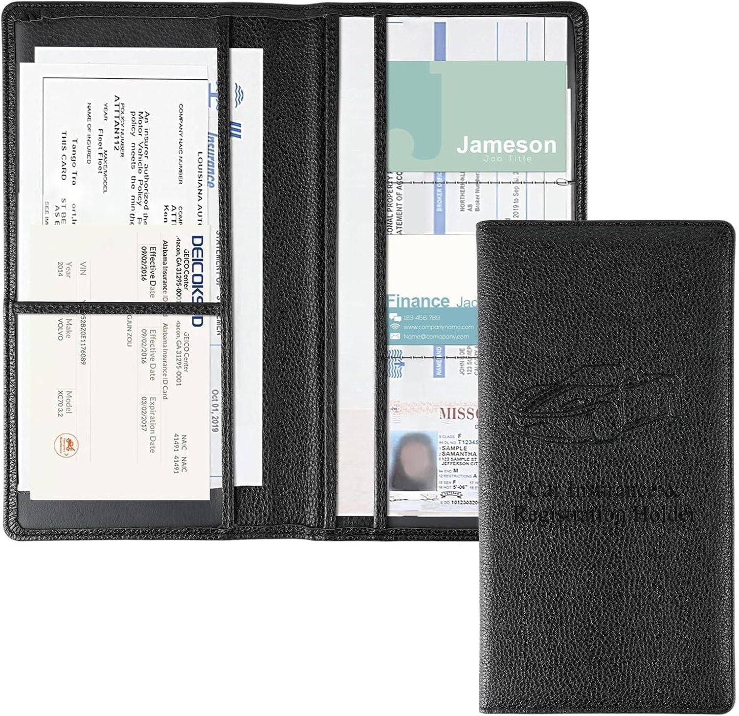 JUSTTOP 1Pack Car Registration and Insurance Holder,Car Document Holder for Cards License with Magnetic Shut,Vehicle Glove Box Car Organizer for Documents, Cards, License(Black)