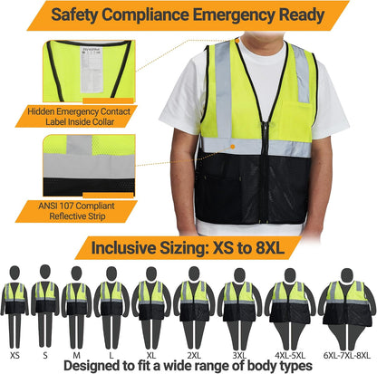AYKRM 2 Pocket Mesh High Visibility Reflective Safety Vest for men & Women ANSI/ISEA 107 Standards