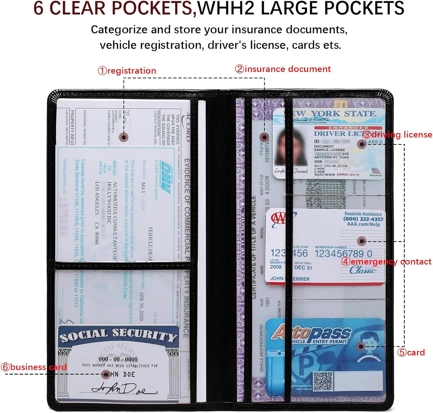 Car Registration and Insurance Card Holder for Women Men, Orange Glove Box Paperwork Organizer with Magnetic Buckle for Easy Access and Protect Documents and Various Cards in Vehicle