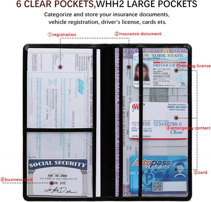 Car Registration and Insurance Card Holder for Women Men, Orange Glove Box Paperwork Organizer with Magnetic Buckle for Easy Access and Protect Documents and Various Cards in Vehicle