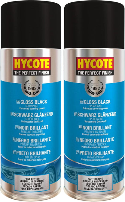 Hycote Black Spray Paint, Gloss Black, 13.5 Oz - Fast Drying, UV & Weather Resistant, Acrylic Formula for Superior Protection – For Automotive & DIY Use, 400ml