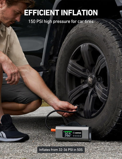 AstroAI S8 Air Jump Starter with Air Compressor, 3000A Peak Car Battery Jump Starter Portable (9.0 Gas/6.5L Diesel) with 150PSI Cordless Auto-Shutoff Tire Inflator, 12V Battery Charger Booster(Orange)