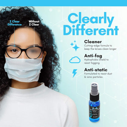 Z Clear 6oz Lens Cleaner Spray for Glasses + Microfiber Cloth | Cleans So Deep Lenses Stay Fog-Free 1-3 Days | Eyeglasses, Goggles, Mirrors, Windshields | Anti-Static, Streak-Free | USA