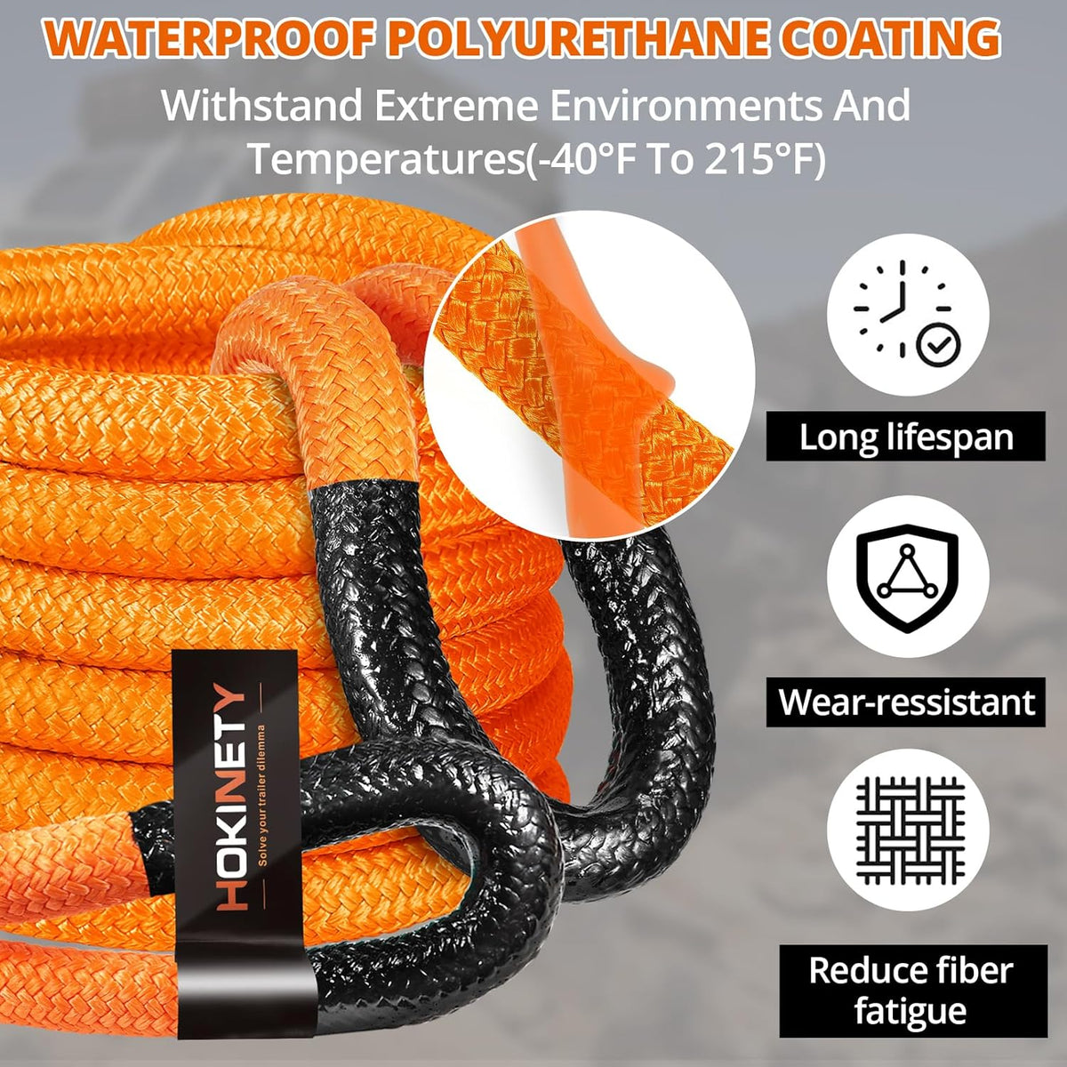 Kinetic Recovery Tow Rope: 1.26" x 30ft Snatch Strap with Soft Shackles Heavy Duty Offroad Towing Straps Kit for Trucks SUV UTV ATV Tractor Car Jeep - Black