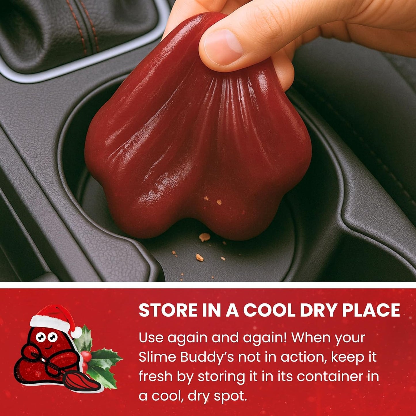 Slime Buddies Car Cleaning Gel Putty - Strawberry Scented Interior Detailing Tool for Cup Holders, Air Vents & Keyboard - Reusable Auto Detailing Accessories - Dust Remover Goop - Gifts for Men Women