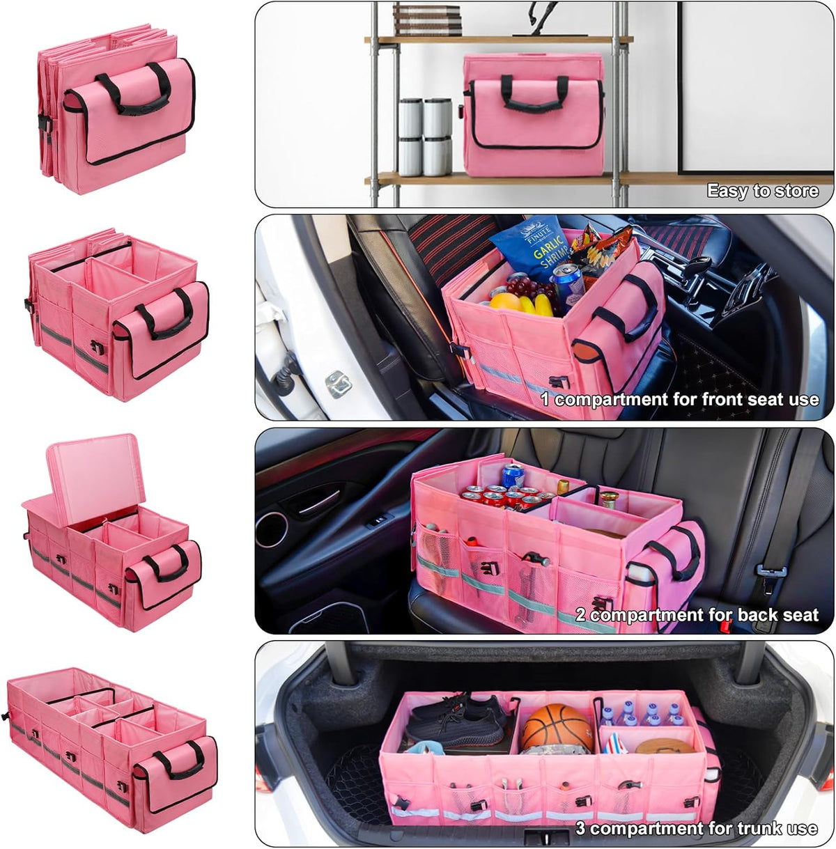 Car Trunk Organizer and Storage with Lid & Removable Leakproof Cooler Bag, Car Accessories 6 Removable Dividers for Custom Space, Collapsible Large Trunk Organizers Interior for SUV Sendan with Cover
