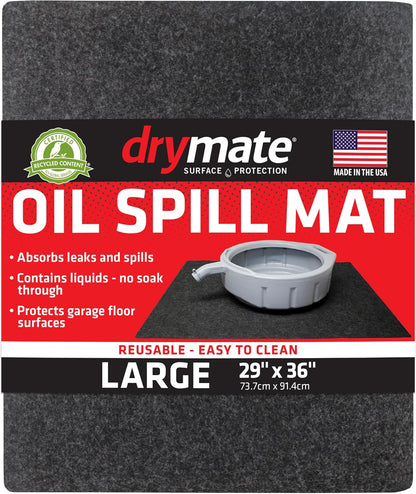 Drymate XL Oil Spill Mat (36" x 59"), Premium Absorbent Oil Pad, Reusable, Washable, Durable, Waterproof Backing Contains Liquids, Protects Garage Floor Surface (USA Made)